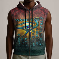 Egyptian Wadjet Winged Cobra Sleeveless Zip Hoodie with Eye of Horus in Fiery Royal Protector Theme
