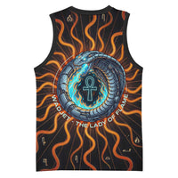 Wadjet Fiery Serpent Basketball Jersey Egyptian Ankh Symbol in Dark Flame Protector Theme