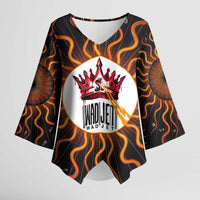 Wadjet Fiery Serpent Kimono Sleeve Blouse Egyptian Ankh Symbol in Dark Flame Protector Theme