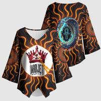 Wadjet Fiery Serpent Kimono Sleeve Blouse Egyptian Ankh Symbol in Dark Flame Protector Theme