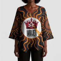 Wadjet Fiery Serpent Kimono Sleeve Blouse Egyptian Ankh Symbol in Dark Flame Protector Theme
