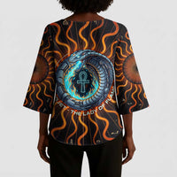 Wadjet Fiery Serpent Kimono Sleeve Blouse Egyptian Ankh Symbol in Dark Flame Protector Theme