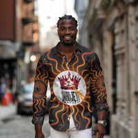 Wadjet Fiery Serpent Long Sleeve Button Shirt Egyptian Ankh Symbol in Dark Flame Protector Theme