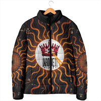 Wadjet Fiery Serpent Padded Jacket Egyptian Ankh Symbol in Dark Flame Protector Theme