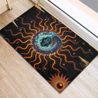 Wadjet Fiery Serpent Rubber Doormat Egyptian Ankh Symbol in Dark Flame Protector Theme