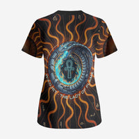 Wadjet Fiery Serpent Scrub Top Egyptian Ankh Symbol in Dark Flame Protector Theme