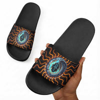 Wadjet Fiery Serpent Slide Sandals Egyptian Ankh Symbol in Dark Flame Protector Theme