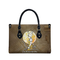 Wosret Egyptian Leather Bag with Golden Scepter and Archer Motif in Ancient Protector