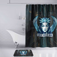 Wosret Winged Crown Bathroom Set Egyptian Cyber Circuit Design in Futuristic Blue Theme