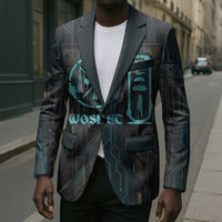 Wosret Winged Crown Blazer Egyptian Cyber Circuit Design in Futuristic Blue Theme