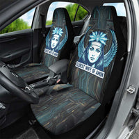 Wosret Winged Crown Car Seat Cover Egyptian Cyber Circuit Design in Futuristic Blue Theme