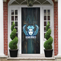 Wosret Winged Crown Door Cover Egyptian Cyber Circuit Design in Futuristic Blue Theme