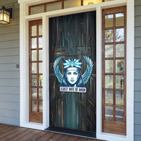 Wosret Winged Crown Door Cover Egyptian Cyber Circuit Design in Futuristic Blue Theme