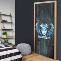 Wosret Winged Crown Door Cover Egyptian Cyber Circuit Design in Futuristic Blue Theme