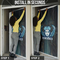 Wosret Winged Crown Door Cover Egyptian Cyber Circuit Design in Futuristic Blue Theme