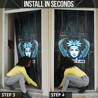 Wosret Winged Crown Door Cover Egyptian Cyber Circuit Design in Futuristic Blue Theme