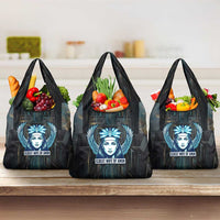 Wosret Winged Crown Grocery Bag Egyptian Cyber Circuit Design in Futuristic Blue Theme