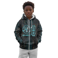 Wosret Winged Crown Kid Hoodie Egyptian Cyber Circuit Design in Futuristic Blue Theme