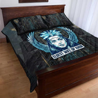 Wosret Winged Crown Quilt Bed Set Egyptian Cyber Circuit Design in Futuristic Blue Theme