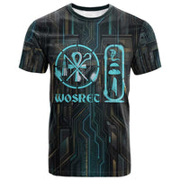 Wosret Winged Crown T shirt Egyptian Cyber Circuit Design in Futuristic Blue Theme