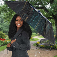 Wosret Winged Crown Umbrella Egyptian Cyber Circuit Design in Futuristic Blue Theme
