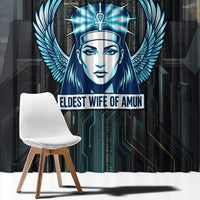Wosret Winged Crown Window Curtain Egyptian Cyber Circuit Design in Futuristic Blue Theme