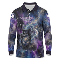 Nut Egyptian Long Sleeve Polo Shirt She Who Bore the Gods Galactic Vessel Cosmic Goddess Star Map