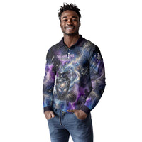 Nut Egyptian Long Sleeve Polo Shirt She Who Bore the Gods Galactic Vessel Cosmic Goddess Star Map