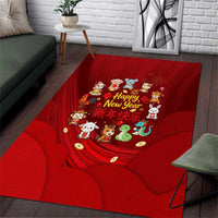 Chinese Zodiac Happy New Year Area Rug Festive Cartoon Illustration Style
