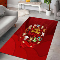 Chinese Zodiac Happy New Year Area Rug Festive Cartoon Illustration Style