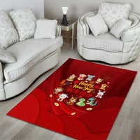Chinese Zodiac Happy New Year Area Rug Festive Cartoon Illustration Style
