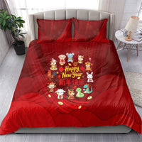 Chinese Zodiac Happy New Year Bedding Set Festive Cartoon Illustration Style