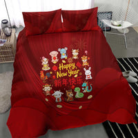Chinese Zodiac Happy New Year Bedding Set Festive Cartoon Illustration Style