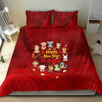Chinese Zodiac Happy New Year Bedding Set Festive Cartoon Illustration Style