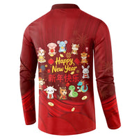 Chinese Zodiac Happy New Year Button Sweatshirt Festive Cartoon Illustration Style
