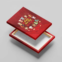 Chinese Zodiac Happy New Year Canvas Wall Art Festive Cartoon Illustration Style