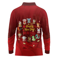 Chinese Zodiac Happy New Year Long Sleeve Polo Shirt Festive Cartoon Illustration Style