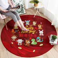 Chinese Zodiac Happy New Year Round Carpet Festive Cartoon Illustration Style