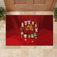 Chinese Zodiac Happy New Year Rubber Doormat Festive Cartoon Illustration Style