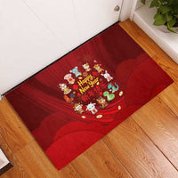 Chinese Zodiac Happy New Year Rubber Doormat Festive Cartoon Illustration Style