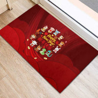 Chinese Zodiac Happy New Year Rubber Doormat Festive Cartoon Illustration Style