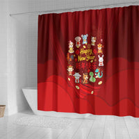Chinese Zodiac Happy New Year Shower Curtain Festive Cartoon Illustration Style