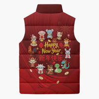 Chinese Zodiac Happy New Year Sleeveless Puffer Jacket Festive Cartoon Illustration Style