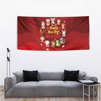 Chinese Zodiac Happy New Year Tapestry Festive Cartoon Illustration Style