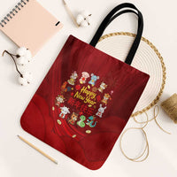 Chinese Zodiac Happy New Year Tote Bag Festive Cartoon Illustration Style