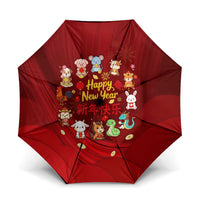Chinese Zodiac Happy New Year Umbrella Festive Cartoon Illustration Style