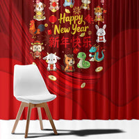 Chinese Zodiac Happy New Year Window Curtain Festive Cartoon Illustration Style