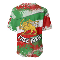 Free Iran Baseball Jersey Lion and Sun Emblem Grunge Paint Splash Style