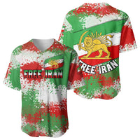 Free Iran Baseball Jersey Lion and Sun Emblem Grunge Paint Splash Style