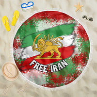 Free Iran Beach Blanket Lion and Sun Emblem Grunge Paint Splash Style